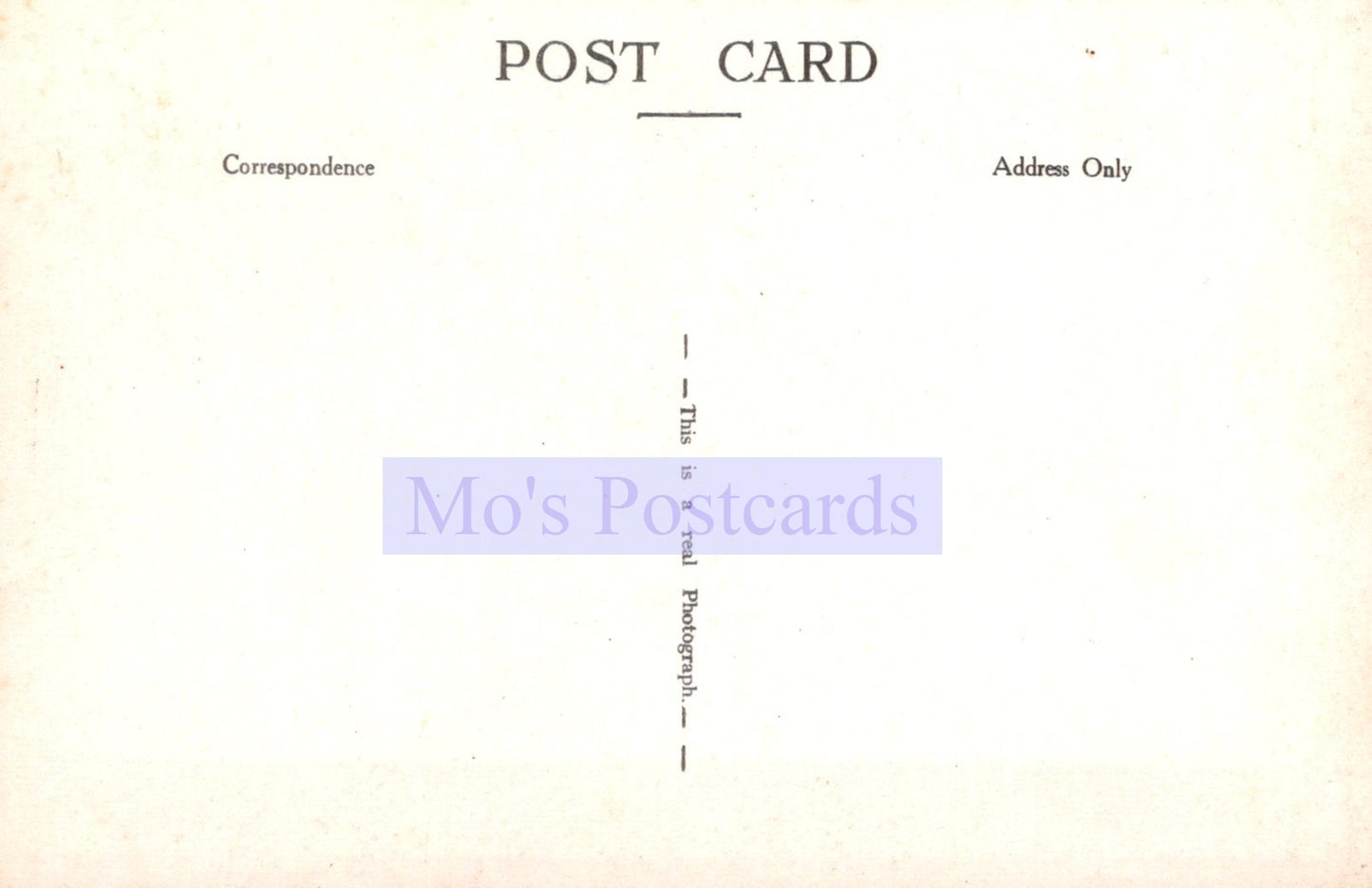 Vintage-style postcard with 'Mo's Postcards' branding on a gradient background