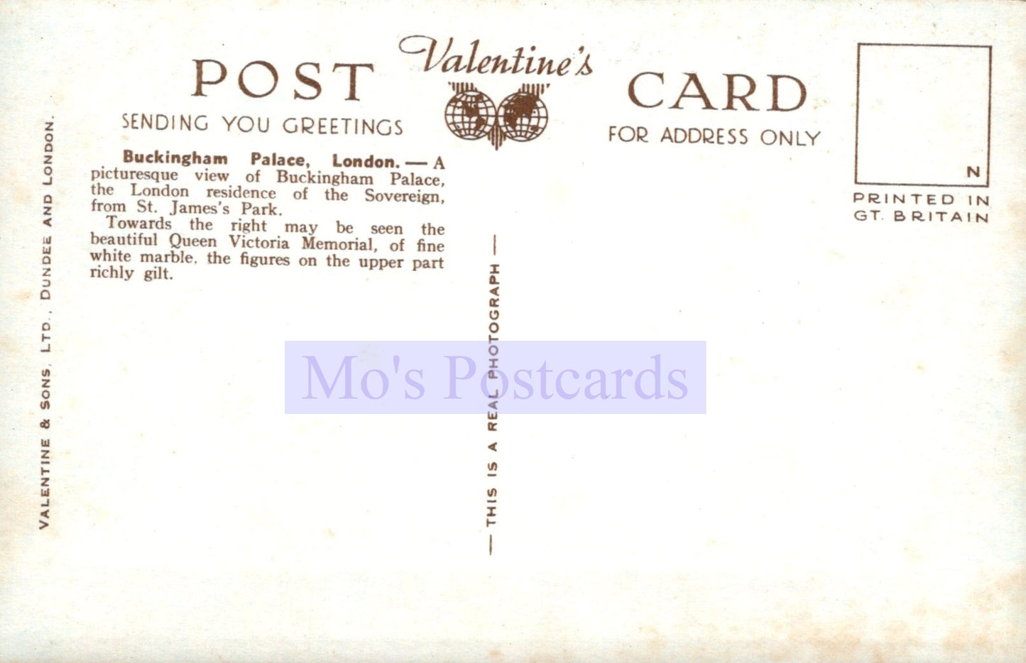 Vintage Valentine's postcard with text and a logo on a white background