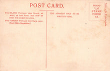 Load image into Gallery viewer, Back of a vintage postcard with text and postage stamp information.