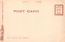 Load image into Gallery viewer, Back of a vintage postcard with red text and branding on a beige background