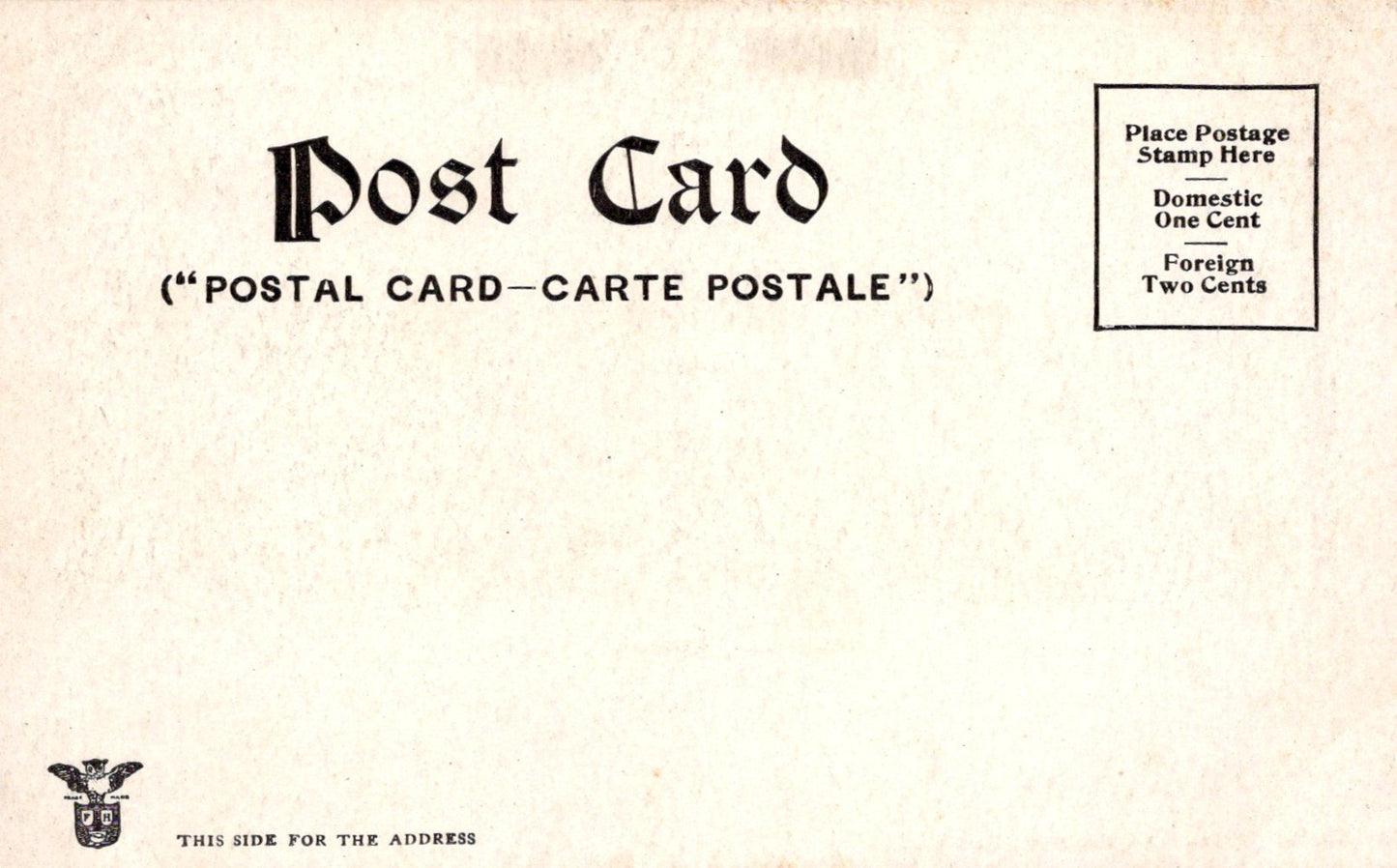 Vintage-style postcard with text and stamp placeholder on a textured beige background