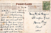 Load image into Gallery viewer, Vintage postcard with handwritten text and a stamp, dated May 19, 1910.