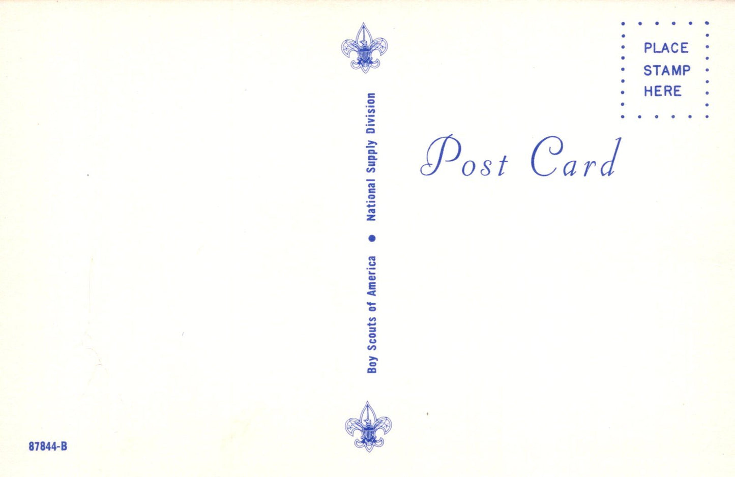 Blank postcard with Boy Scouts of America logo and text on a white background