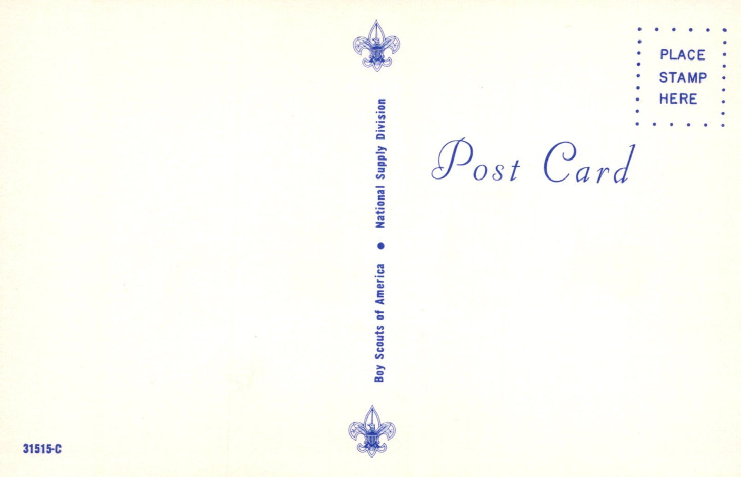 Postcard with Boy Scouts of America logo and text on a light blue background