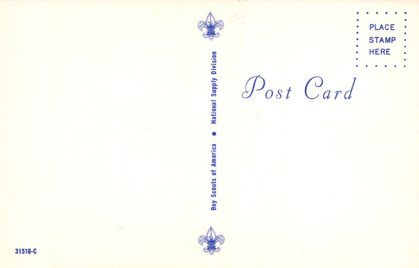 Vintage postcard with Scout logo and text on a light background