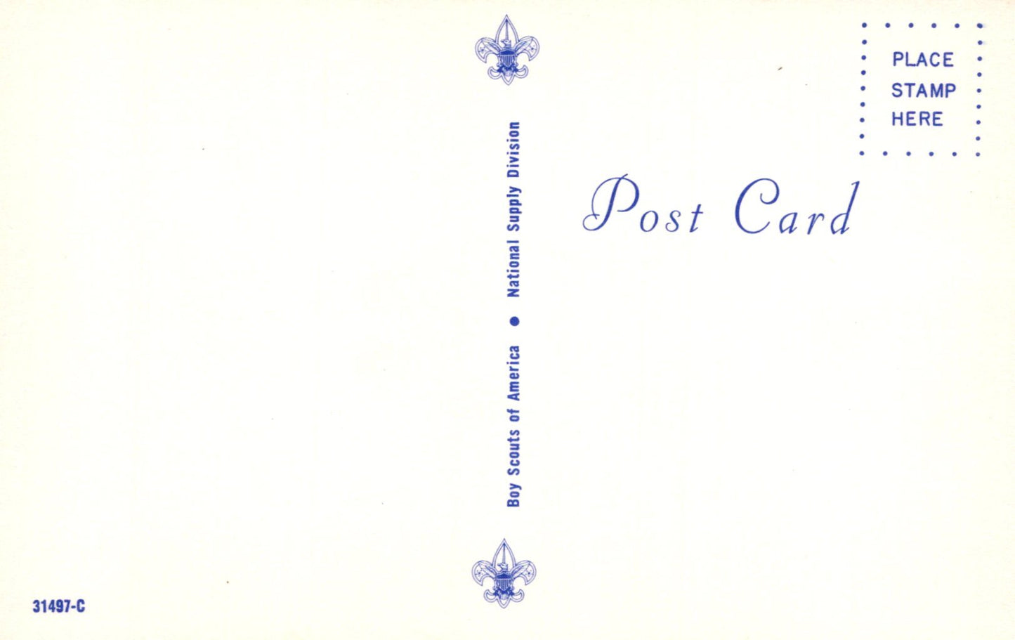 Blank postcard with Boy Scouts of America logo and text on a white background