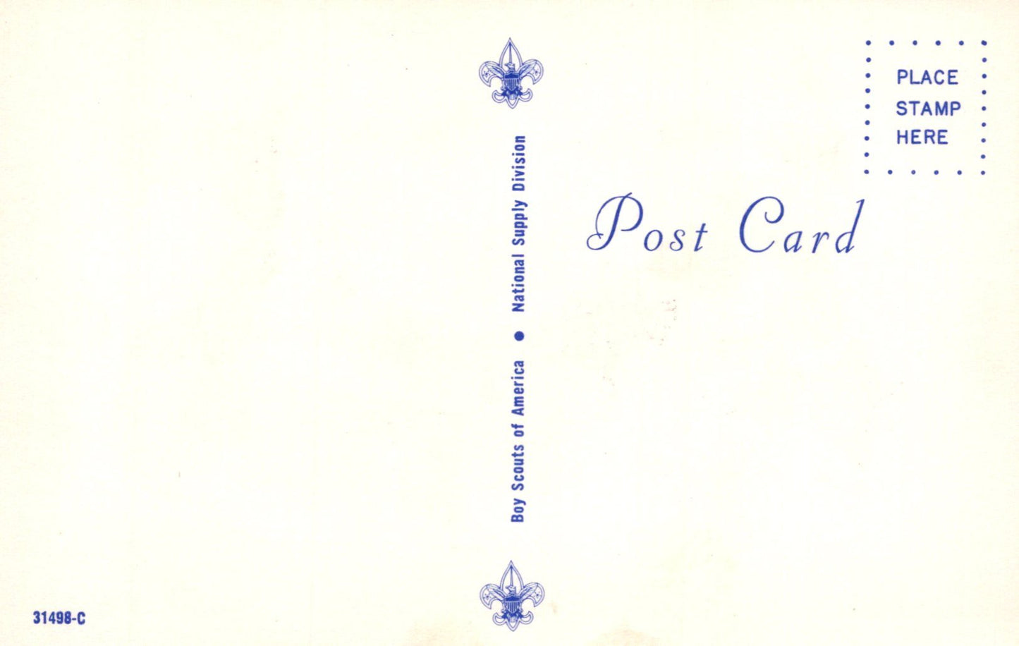 Vintage postcard with Boy Scouts of America logo and text on a light background