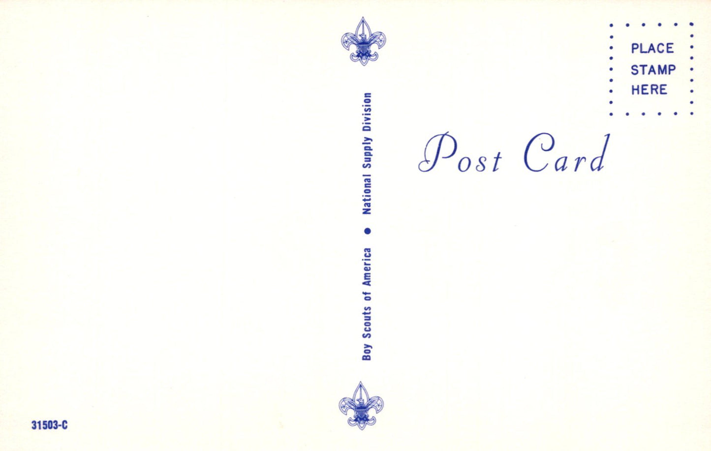 Vintage postcard with Boy Scouts of America logo and text on a white background