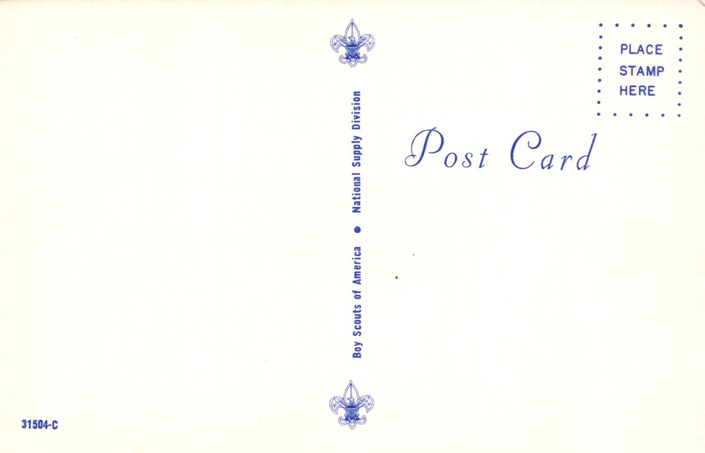 Vintage postcard with Boy Scouts of America logo and text on a white background