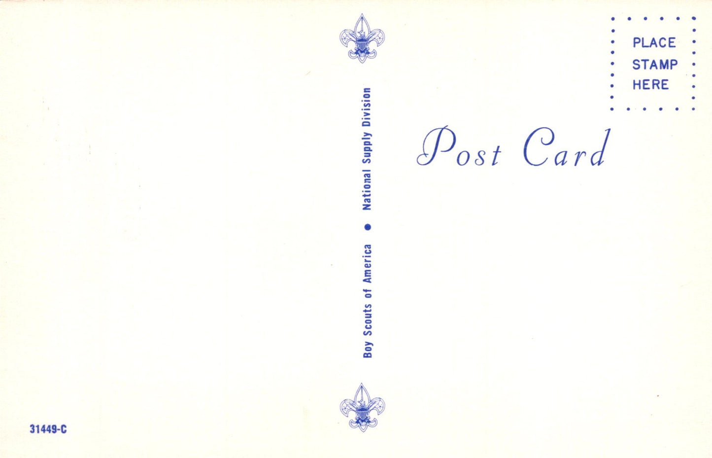 Back of a postcard with Scouting logo and text