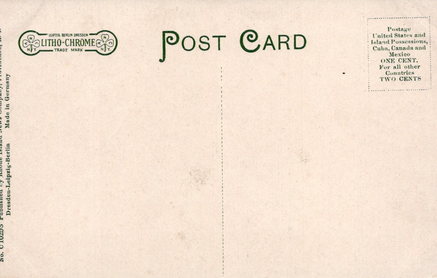 Back of a vintage postcard with 'Litho-Chrome' branding and text.