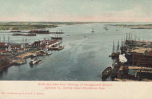 Load image into Gallery viewer, Vintage postcard of a harbor scene with boats and buildings, published by T. F. & A. T. Hayden.