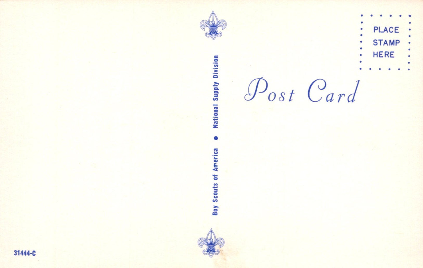 Vintage postcard with Boy Scouts of America logo and text on a light background
