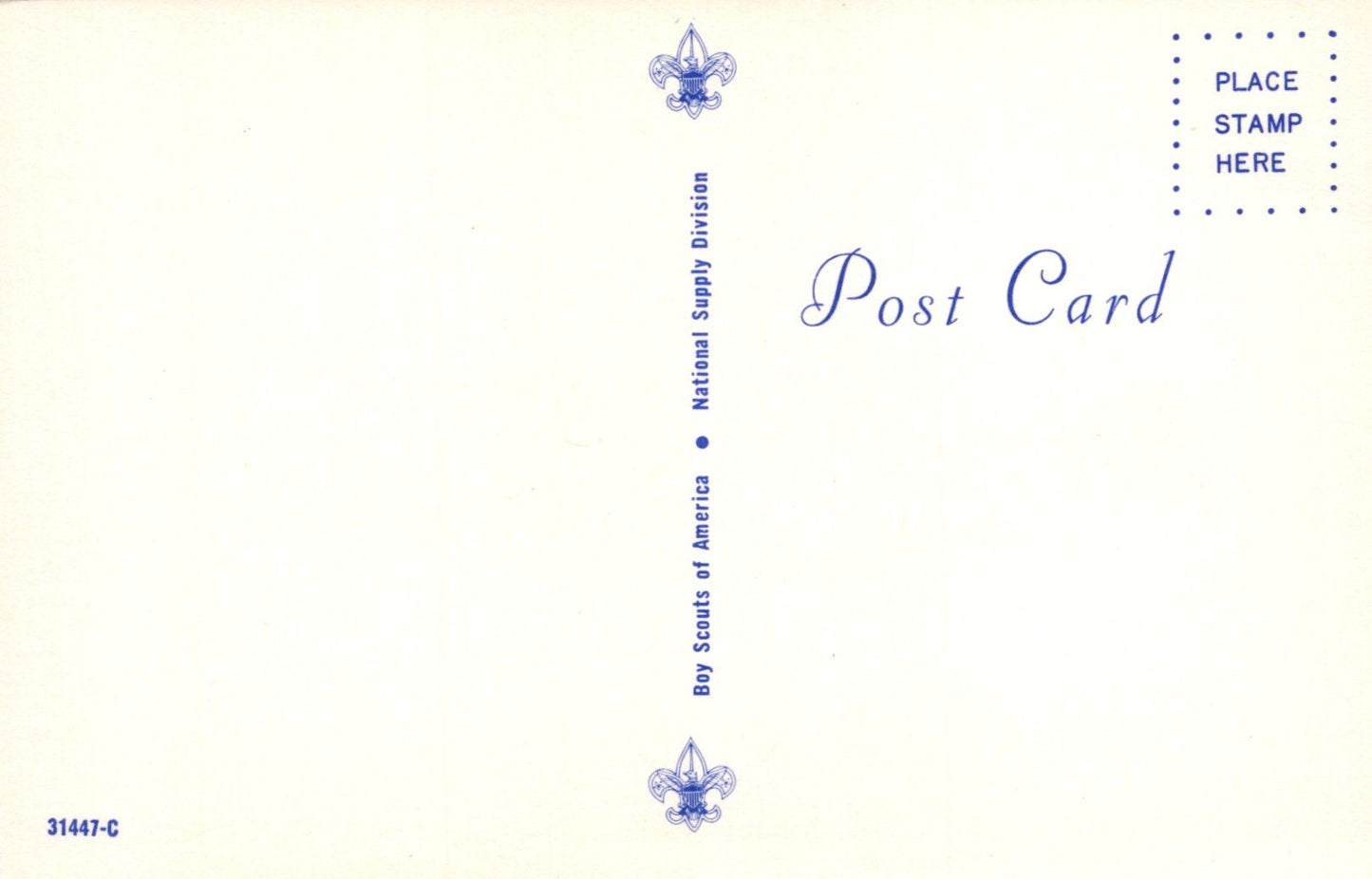 Vintage postcard with Scout logo and text on a light background