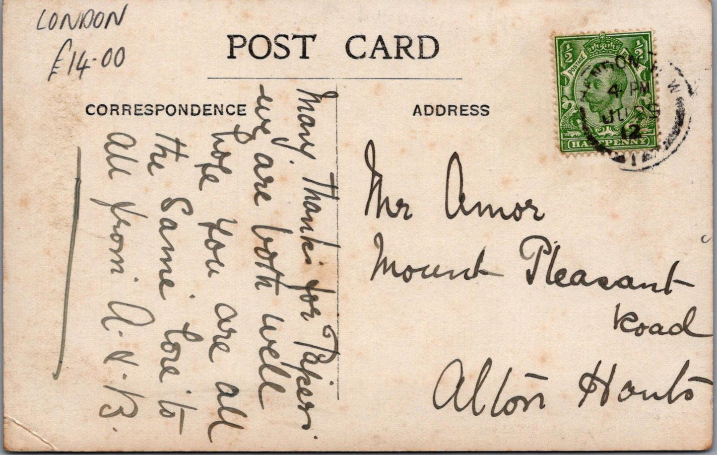 Aviation Postcard - Hendon Flying Grounds, London XT375