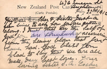 Load image into Gallery viewer, Vintage New Zealand postcard with handwritten text and stamps
