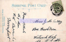 Load image into Gallery viewer, Vintage souvenir postcard with handwritten text and a stamp, featuring the word 'Devonport'.