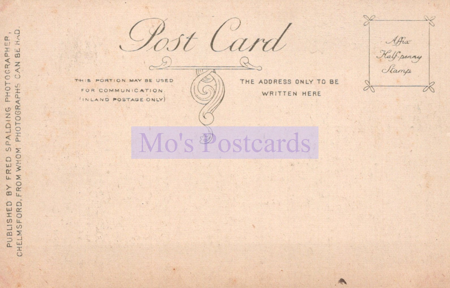 Vintage-style postcard with decorative text and 'Mo's Postcards' branding.