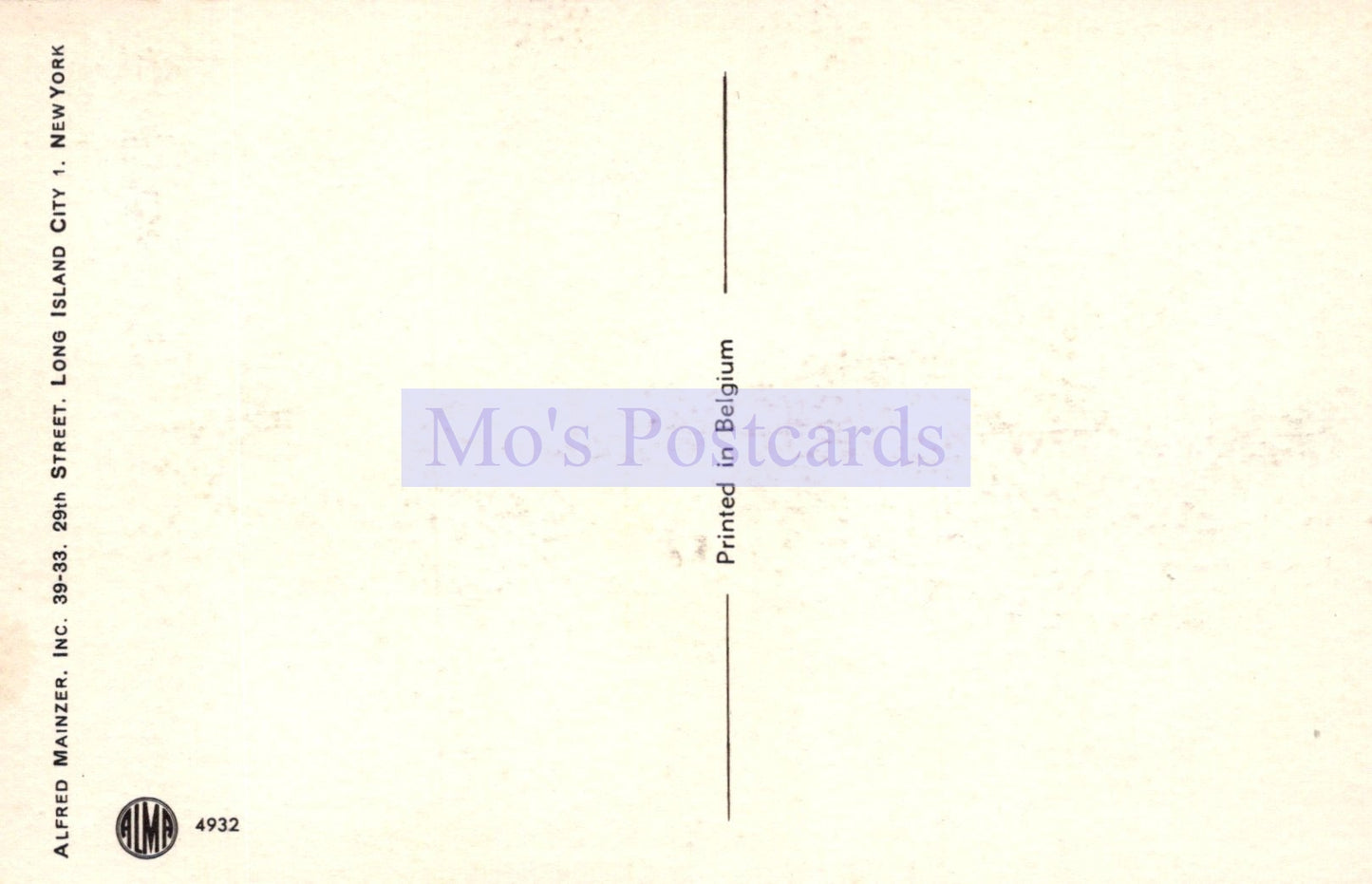 Vintage postcard with 'Mo's Postcards' branding and address details.