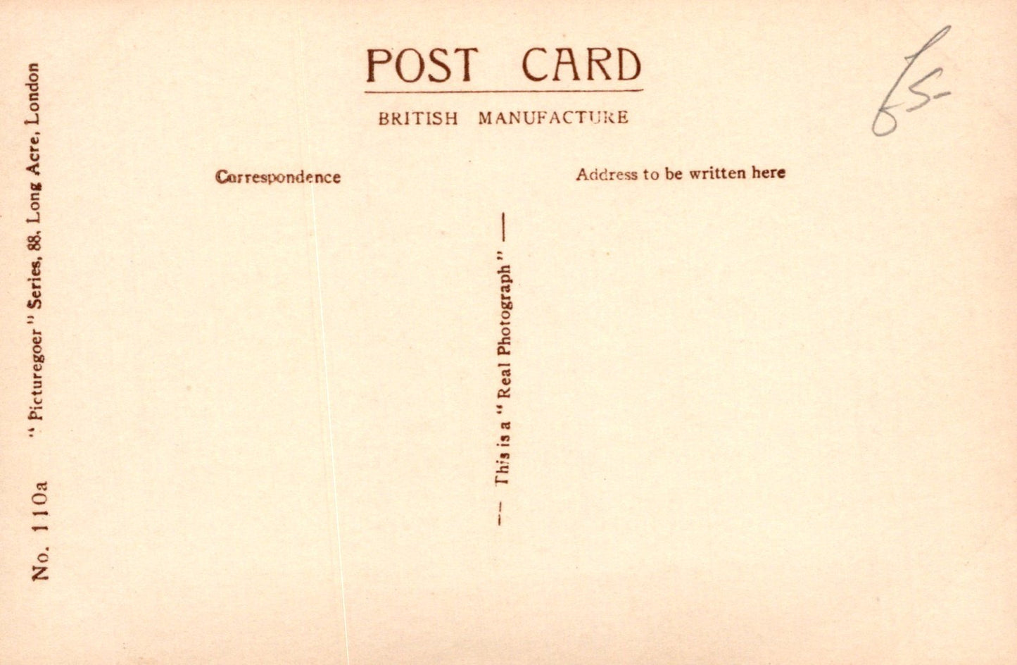 Vintage postcard with text fields for correspondence and address, featuring a British manufacture label.
