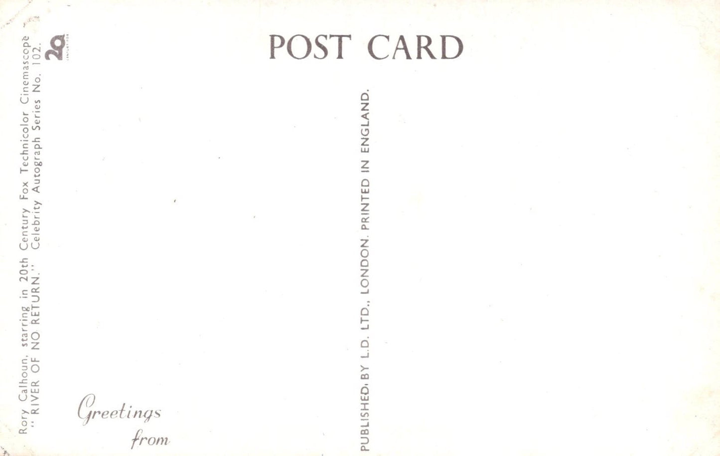 Back of a postcard with text and a light pattern