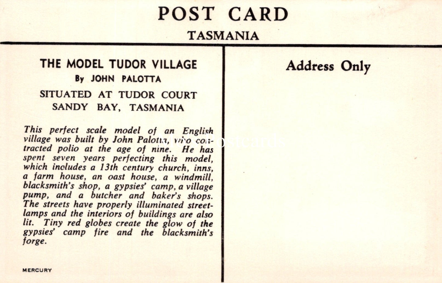 Australia Postcard - The Model Tudor Village, Sandy Bay, Tasmania SW19121