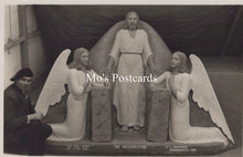 Load image into Gallery viewer, Vintage postcard with a religious scene featuring a man and two angels, labeled 'The Resurrection'.