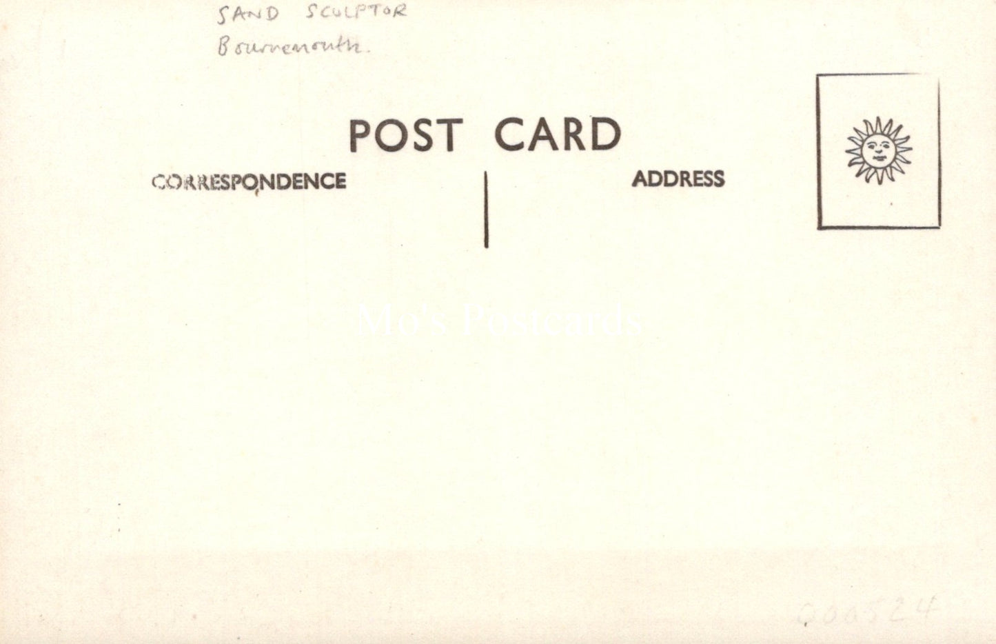Blank postcard with 'Post Card' text and a sun icon on a beige background