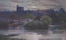 Load image into Gallery viewer, Painting of Windsor Castle by moonlight with a boat on the river.