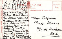 Load image into Gallery viewer, Vintage postcard with handwritten text and red stamp
