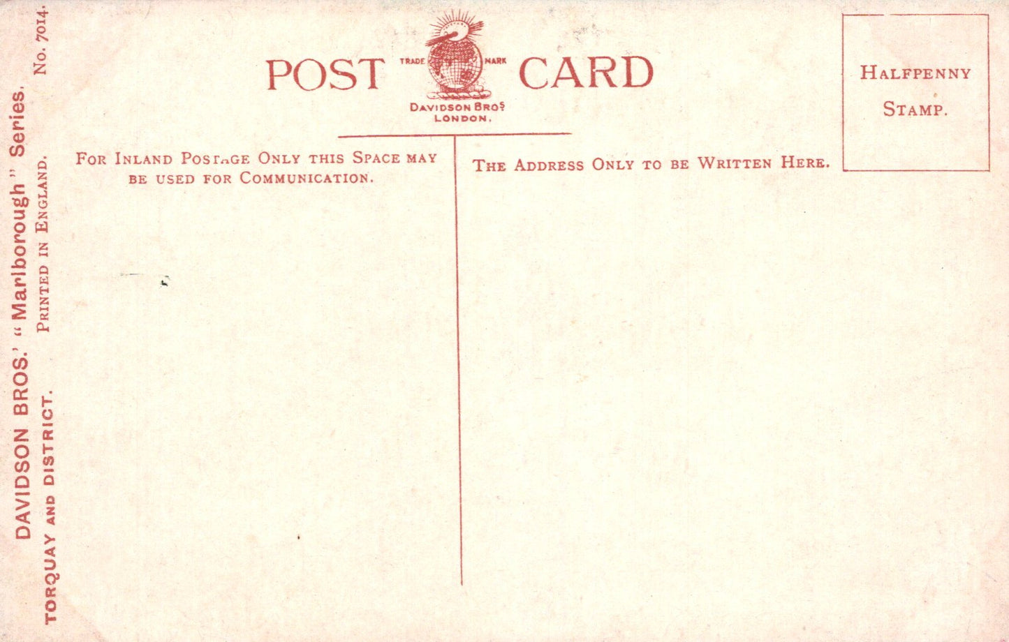 Vintage postcard with text and design elements on a light pink background