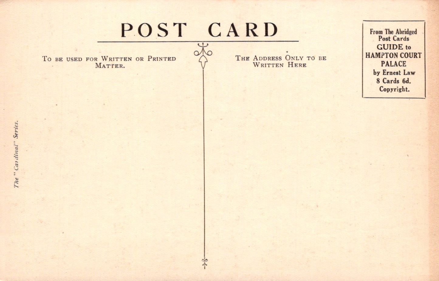 Vintage postcard with text and design elements on a beige background