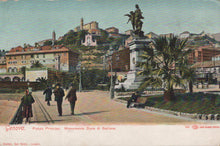 Load image into Gallery viewer, Vintage postcard of a scenic view with a statue and people walking in a town square.