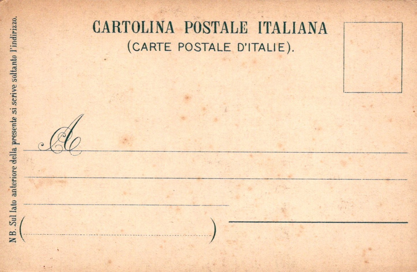Vintage Italian postcard with text and a blank area for writing.