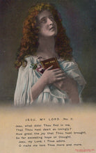Load image into Gallery viewer, Vintage-style illustration of a woman holding a Bible with text at the bottom.