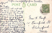 Load image into Gallery viewer, Vintage postcard with handwritten text and a stamp, featuring the word 'Postcard' at the top.