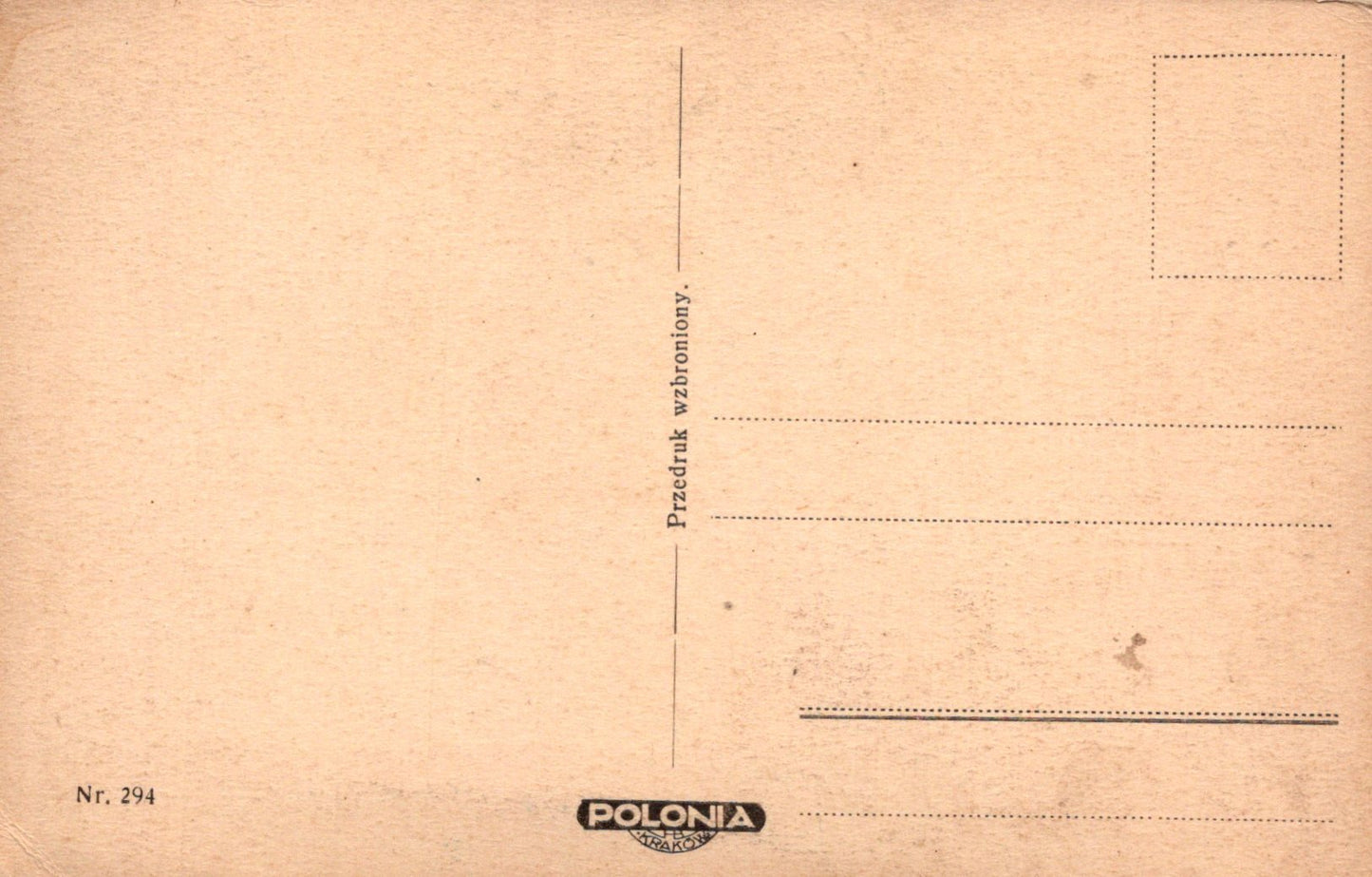 Vintage brown postcard with 'Polonia' branding and text on a beige background