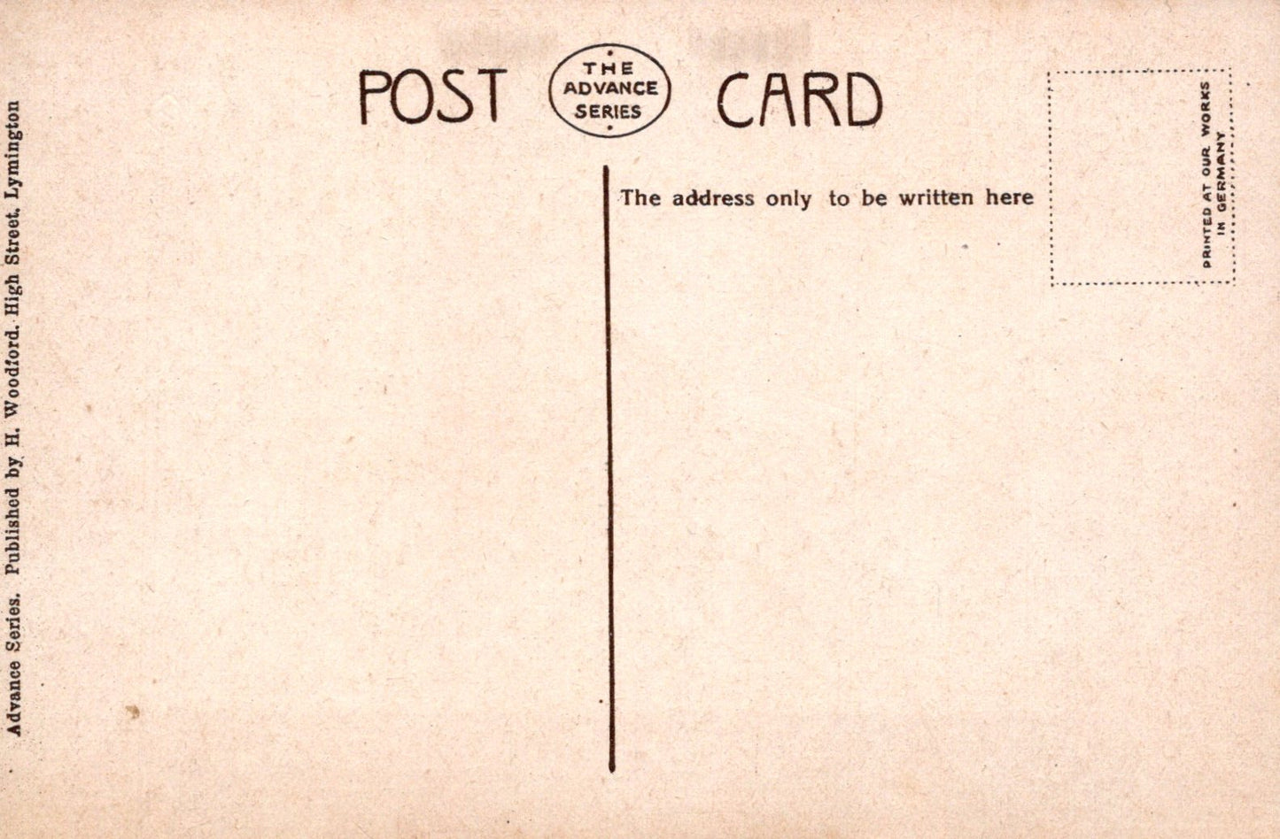 Vintage postcard with text and a vertical line on a beige background