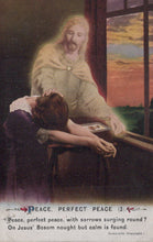 Load image into Gallery viewer, Vintage religious card with a figure of Jesus comforting a woman, with text at the bottom.