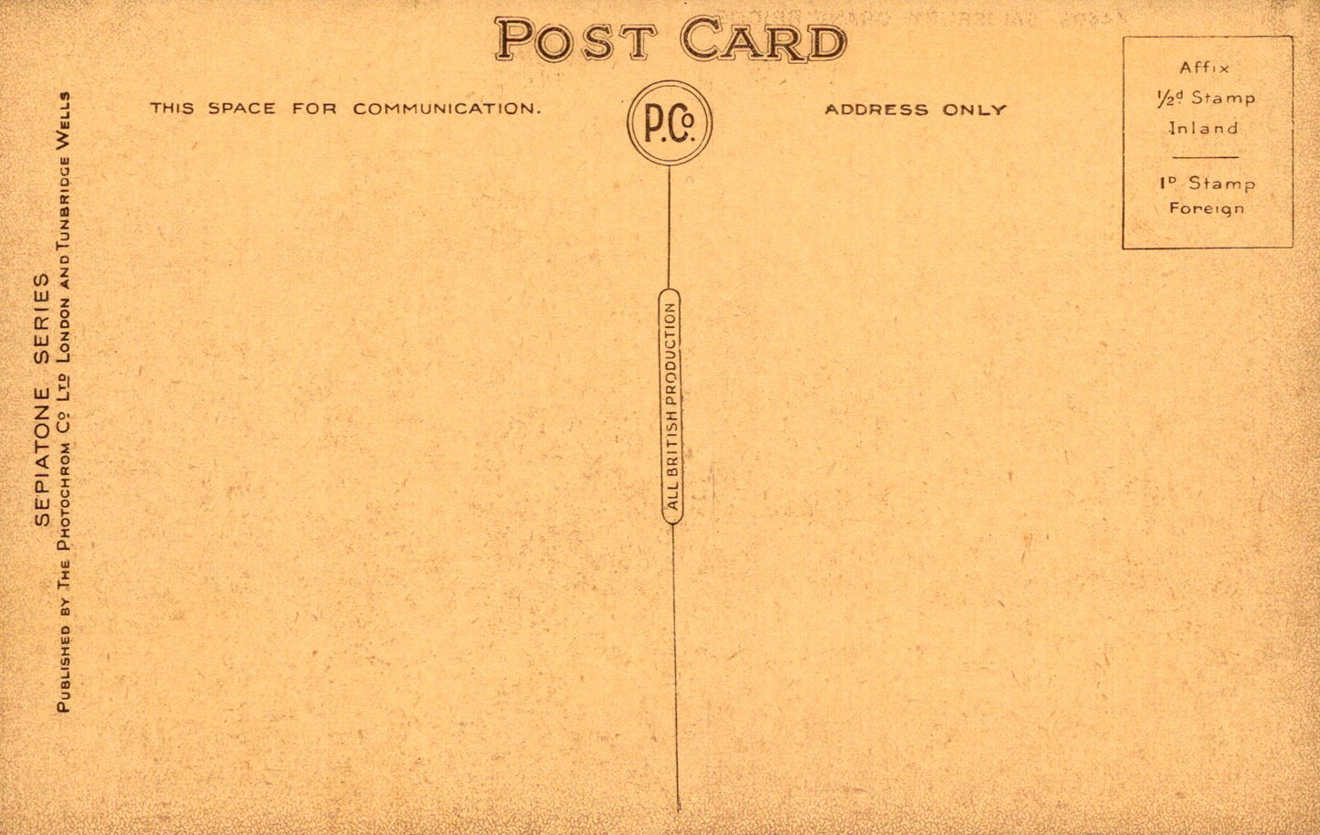 Vintage postcard with airmail stamp and text on a brown background