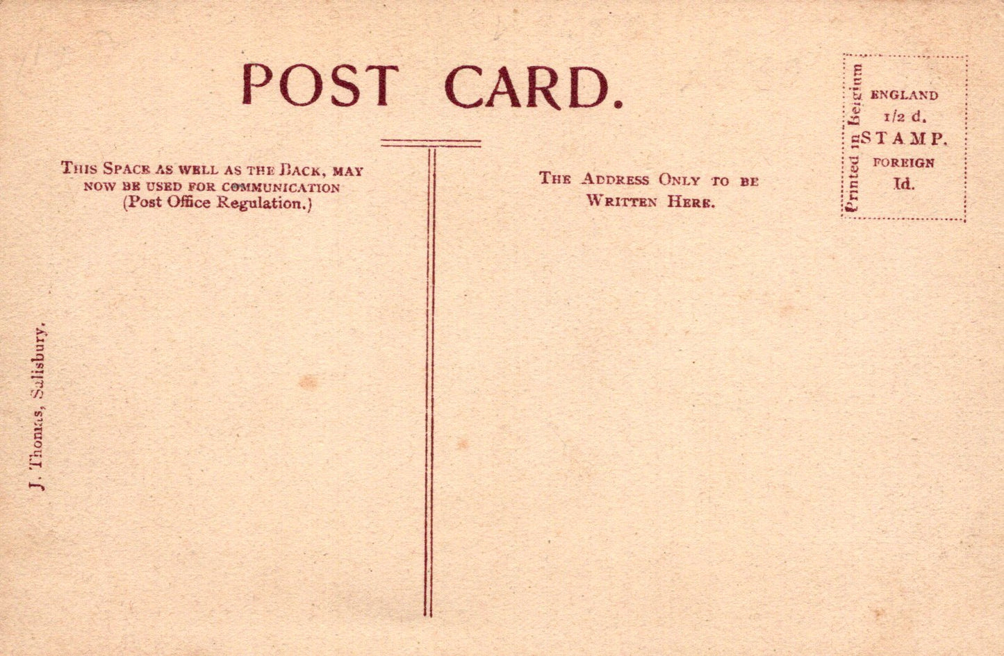 Back of a vintage postcard with text and stamps
