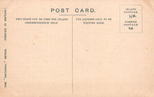 Load image into Gallery viewer, Back of a vintage postcard with printed text and stamps.