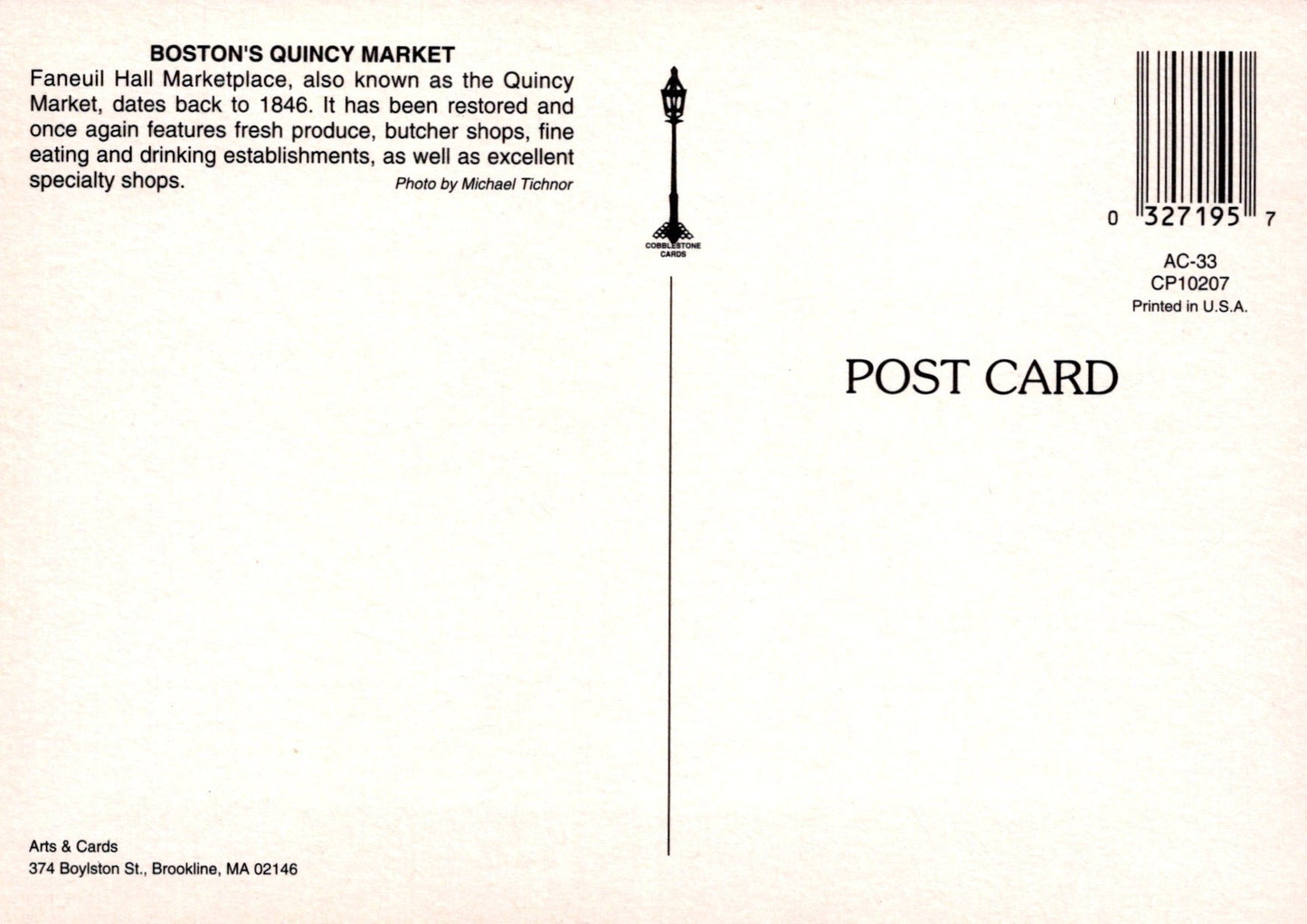 America Postcard - Quincy Market, Boston, Massachusetts SW18962