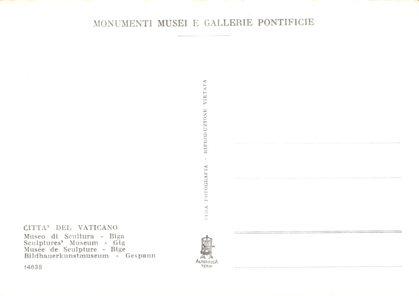 Vatican City Postcard - Sculptures' Museum - Gig SW19027