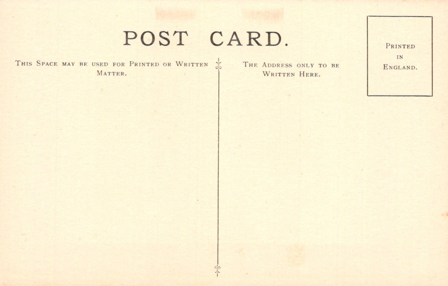 Vintage postcard with printed text and a vertical line on a beige background