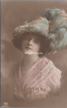Load image into Gallery viewer, Greetings Postcard - A Christmas Greeting, Lady Wearing a Fancy Hat SX140