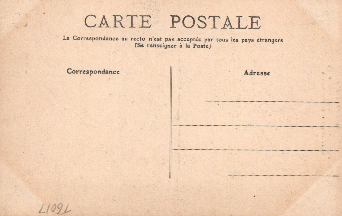 Vintage French postcard with text and address fields on a beige background