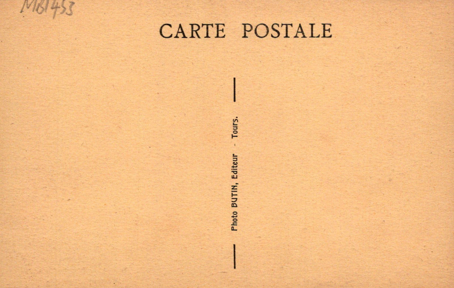 Brown paper with 'CARTE POSTALE' text and 'Photo BUTIN, Editeur Tours' on a brown background
