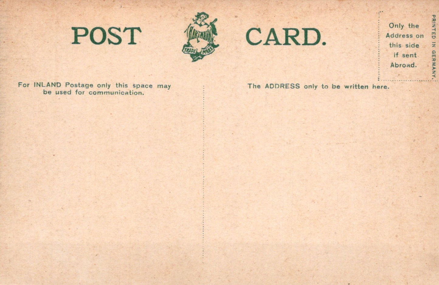 Vintage postcard with text and a logo on a beige background