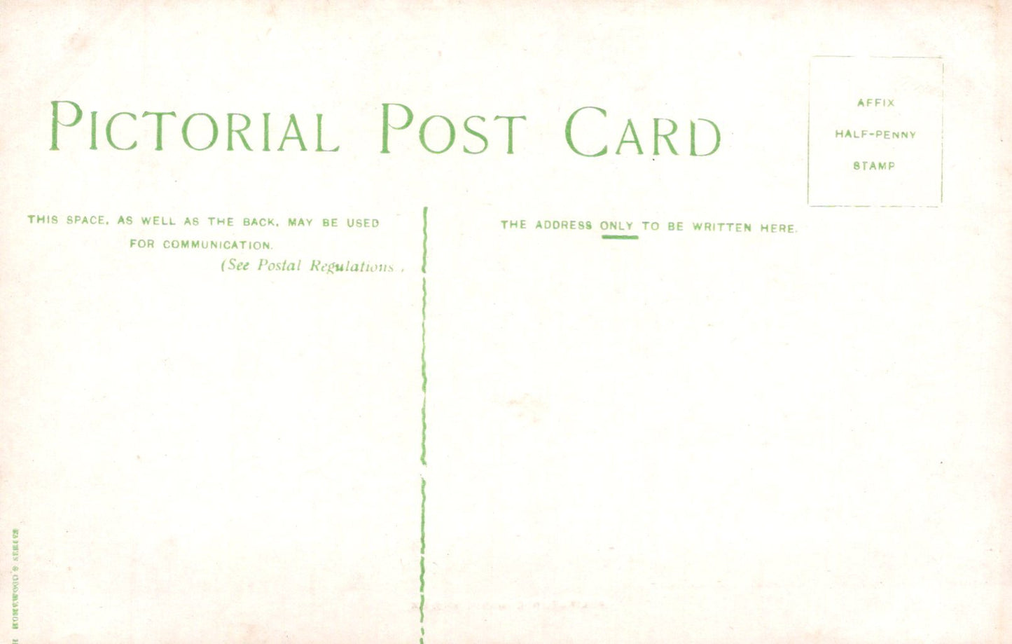 Back of a vintage postcard with 'Pictorial Post Card' text and green border.